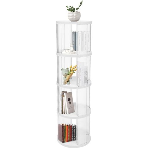Librería moderna giratoria de 360° - 4 estantes - Fabricada en materiales ABS y PET transparentes - Giratoria - Para sala de juegos, dormitorio y sala de estar (1/5)