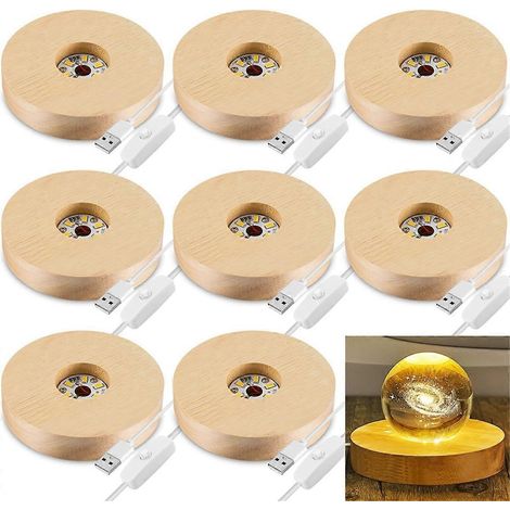 Lot de 8 socles lumineux LED en bois pour objets d'art en verre -- (1/5)
