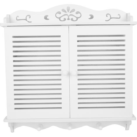 Perchero de pared para caja eléctrica (40x31x5 cm) - Panel decorativo de PVC blanco sin clavos, fijación invisible, estante de almacenamiento, material duradero, alta capacidad de carga, óptima disipa (1/4)