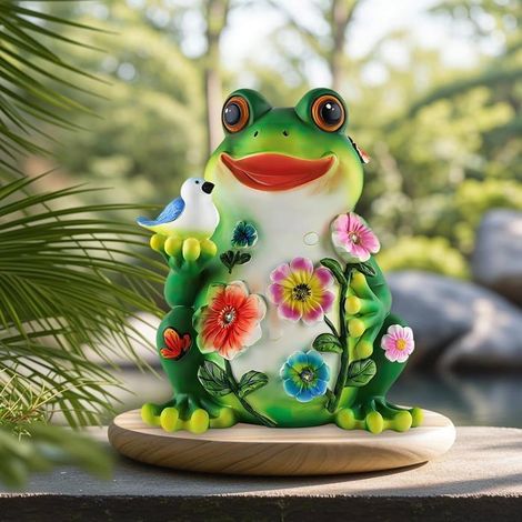 Lampe solaire d'extérieur, statue lumineuse grenouille de jardin de 20 cm, idéale pour cour, pelouse ou porche