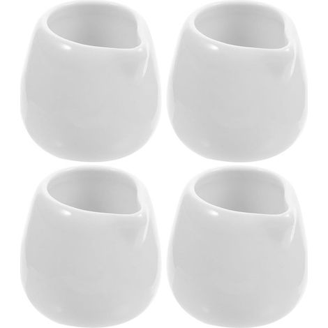Juego de 4 mini jarras de cerámica para leche con boquilla para verter，cuenco blanco para salsas (1/5)