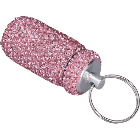 Étui de rangement portable en aluminium rose pour capsules à strass avec porte-clés (1/5)