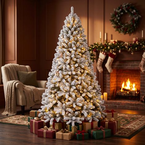 Sapin de Noël Artificiel Blanc Givré 6 Pieds - 880 sections Denses, Sans Lumieresères, Idéal Maison ou Bureau - 6FT 880 sections (1/5)