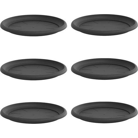 Round Flower Tray 6 pcs Black Ø 27 x 2.5 cm Plastic vidaXL