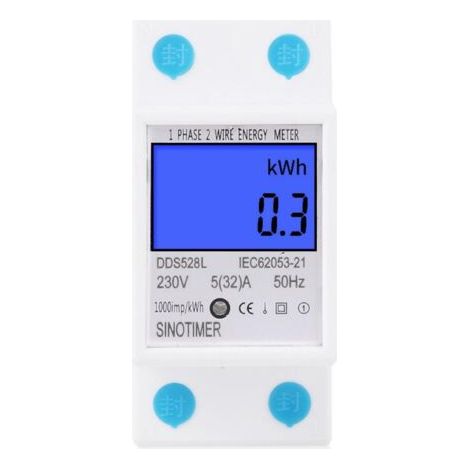Compteur d'électricité, compteur d'énergie 230 V 5 (32) A, 2 fils 2P, affichage numérique LCD, alimentation électronique numérique monophasée sur rail DIN, kWh-AquaForge (1/5)