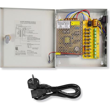 Boitier Alimentation CCTV 12V 5A DC 60W Sortie 9 Canaux Prise CA Bloc Alimentation pour Camera Surveillance, DVR, LED (1/5)