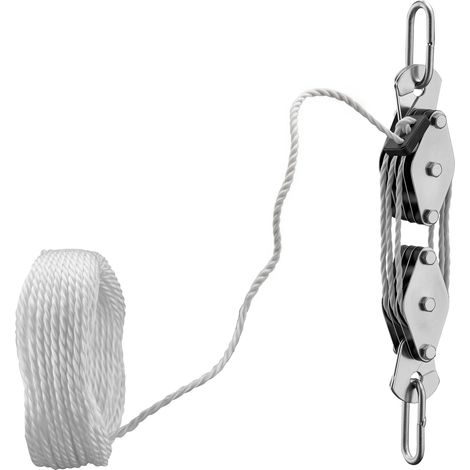 XPOtool Flaschenzug bis 180 kg mit 20 m Nylonseil, Seilzug mit Umlenkrolle und Sicherungsringe, Handseilwinde bis 3 m Hubhöhe, Handseilzug 6:1 (1/5)