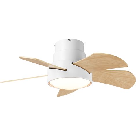 Parrot Uncle 76cm White Flush Mount Ceiling Fan with Light, Quiet DC Motor, 6 Speeds, Remote Control, Reversible Blades, LED Ceiling Fan for Bedroom Living Room (1/5)