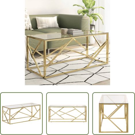 Wohnzimmer - Couchtisch Golden Edelstahl und Hartglas (1/5)