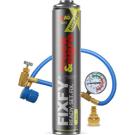 FIXFY TRUCK & AGRO 1000ml - Le plus grand bidon du marché pour recharger la climatisation R1234yf + tuyau avec manomètre + adaptateur - Camions et machines agricoles (1/5)
