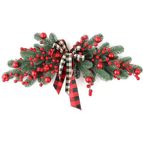 Künstlicher Weihnachtsschmuck für die Haustür, 70 cm (27,6 Zoll) lang, mit roten Beerenkugeln und Schleife, auch als Dekoration für Treppenhaus, Fenster oder Regal geeignet. (1/2)
