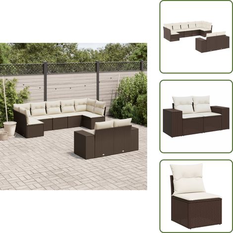 9-tlg. Garten-Sofagarnitur mit Kissen Braun Poly Rattan - Garten Sofagarnitur - Garten Sofagarnituren - Outdoor Sofagarnitur - Sofagarnitur Terrasse