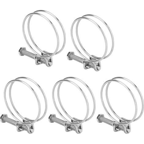 5 Stück verstellbare Edelstahl-Doppeldraht-Schlauchschellen für Rohre, 50–60 mm, für Industrie und Haushalt (1/5)