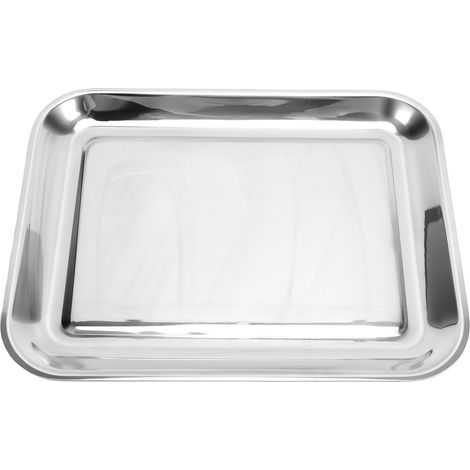 Plat de service rectangulaire en acier inoxydable 304 poli, compatible lave-vaisselle, pour la cuisson au four et à la vapeur. (1/5)