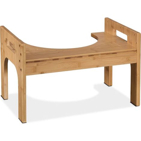 Tabouret de salle de bain, en bambou, défécation optimale, H x L x P : 28,5 x 45,5 x 28,5 cm, nature (1/5)