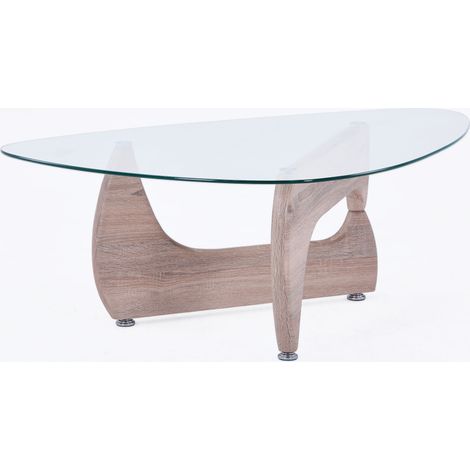 Pegane – Table basse fixe en verre trempé avec pieds en bois chêne – Dimensions 110 x 70 x 40 cm – Design moderne et élégant (1/3)