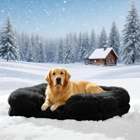 Orthopädisches Hundebett Grosse Hundesofa: Wärme rutschfest Bissfestigkeit Eiförmiger Schwamm Hundekissen Abnehmbar Quaste Hundematte Wintergeschenk für Hundeliebhaber Gemacht (Schwarz, L) (1/5)