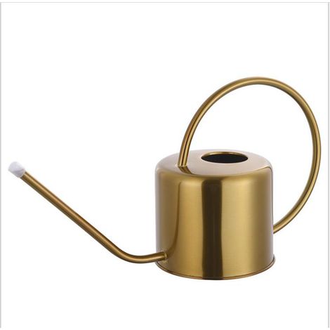 Regadera (1,3 l) con boquilla larga de acero inoxidable color oro para plantas de interior y jardín, decoración vintage. (1/5)