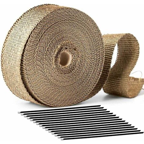 15M50MM Bande Thermique Echappement Ruban Isolant Collecteur Pot Echappement Noir en Inox avec 15 Colliers de Serrage, (1/5)