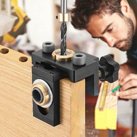 Pocket Hole Jig Kit Tool, 8/10/15 mm 3 in 1 Woodworking Doweling Jig Kit with Positioning Clip Adjustable Drilling Guide Puncher Locator Carpentry Tools DIY Tool for Furniture (1/5)
