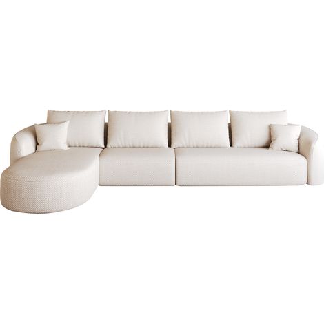 Canapé d'Angle Modulable sans Montage, Tissu à Tissage Structuré, Structure Suspendue, pour Salon, Blanc (1/5)