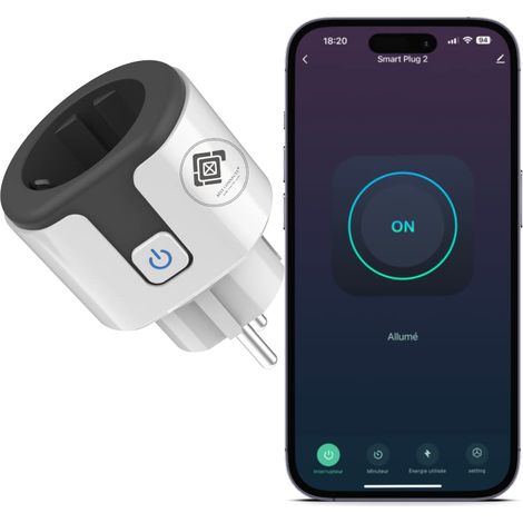 Prise Connectée 20A, Prise Intelligente WiFi Tuya Compatible avec Alexa, Google Home, Prise Programmable avec Mesure de Consommation d'Énergie, Commande Vocale, Controle à Distance Tuya