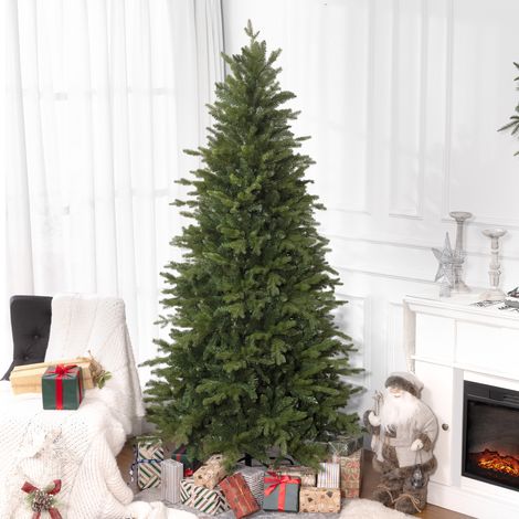 Albero di Natale 210 cm Artificiale in Plastica e Base in Metallo Pieghevole, Albero di Natale Finto con 2445 Rami Ignifughi, Facile da Montare, Ø135x210 cm, Verde (1/5)