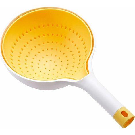 Panier De Vidange De Cuisine, Panier De Drainage Creux Rotatif à 360 ° Passoire Alimentaire dômestique Double Couche avec Poignée pour Laver, égoutter Et Nettoyer Les Fruits, Légumes(jaune)-Fei Yu