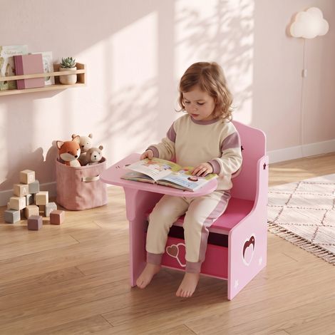 Ensemble table et chaise enfant 2 en 1 avec rangement, gain de place, pour enfants de 3 à 5 ans, rose. (1/5)
