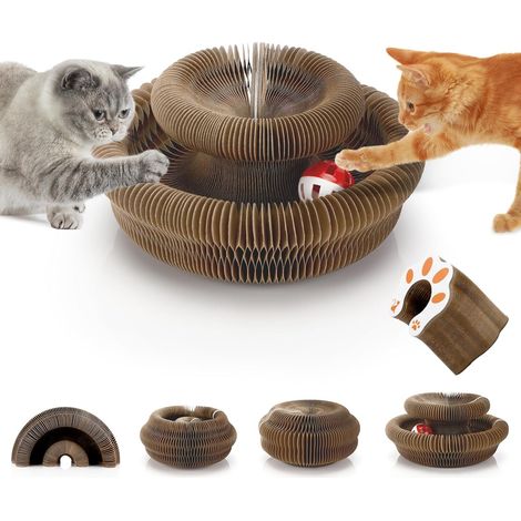 Magic Organ Griffoir pour Chats, Cat Scratching Board Jouet à Griffer Interactif avec Balle Cloche, Pliable Carton Ondulé Tapis à Griffer (1/5)