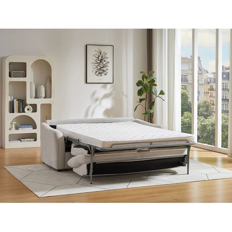 Canapé convertible express 3 places en tissu beige - Couchage 140 cm SOVANIA (1/4)