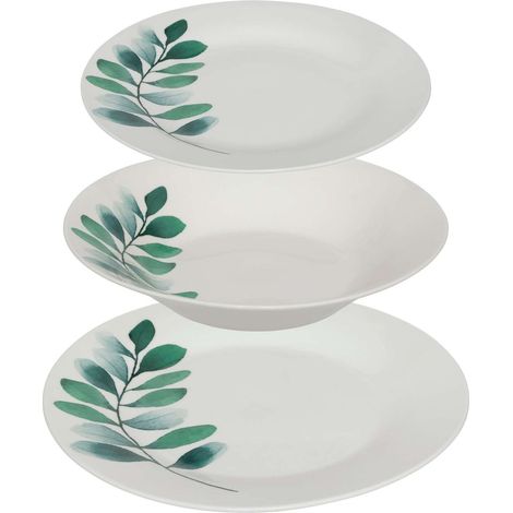 Service vaisselle 18 pièces en porcelaine – 6 grandes assiettes 27 cm – 6 assiettes creuses 20 cm – 6 petites assiettes 19 cm – Secret De Gourmet