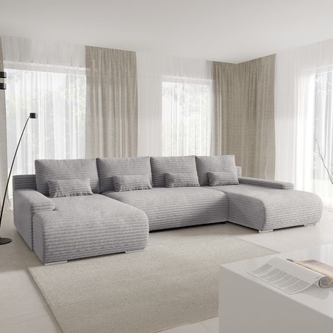 U-förmiges 4-Sitzer-Sofa, umwandelbar mit Bettkasten Ivana Hellgrau