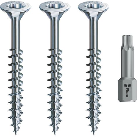 Spax Holzschrauben-SET Teilgewinde + Torx Bit 3 Größen: 4x30 4x40 4,5x70 WIRROX Silber