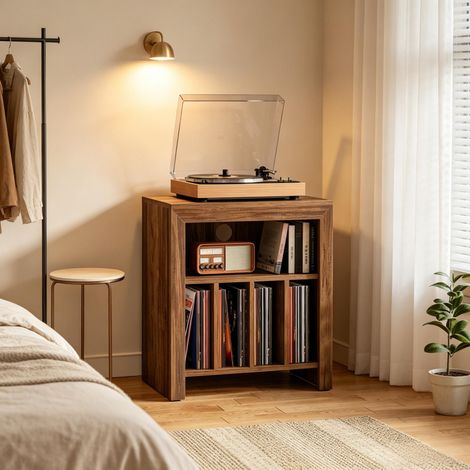 Support pour platine vinyle, table de chevet, buffet polyvalent avec étagères ouvertes et séparateurs, commode, table d'appoint, étagère de rangement (uniquement avec le support pour platine vinyle) (1/5)