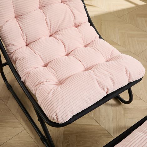 Fauteuil de jardin avec repose-pieds, fauteuil inclinable confortable avec coussin moelleux et repose-pieds, idéal pour le salon, la chambre ou le coin lecture, structure noire et coussin rose (1/5)
