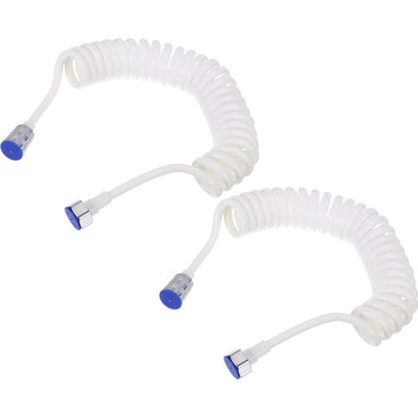 Lot de 2 tuyaux de douche flexibles à ressort, 3 mètres de long avec écrou d'interface en cuivre et zinc pour robinet de toilette, tuyau de douche flexible en spirale de salle de bain, (1/5)