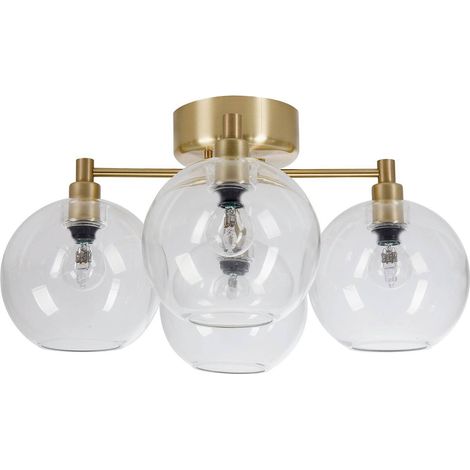 Belid Gloria - Plafonnier Globe à 4 Lumières, Verre Clair, Laiton, E14