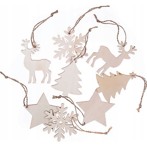 Pendentifs en bois Renne Sapin de Noël Flocon de neige 8 pièces
