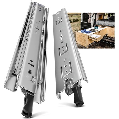 Glissiere Pour Tiroir Charge Lourde 800 mm Avec Serrure Pour Camping Car & Van Latéral Coulisse de Tiroir Sortie Totale Rail Coulissant Glissière a Bille Charge max 68 kg 1 Paire(2 pièces) (1/5)