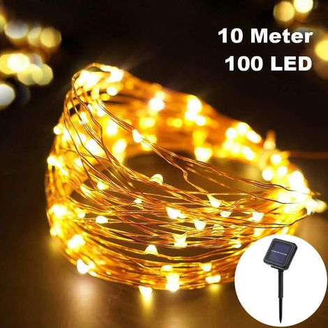 Solar Lichterkette 100 LED / 10 Meter Kabel Draht Deko Warm-Weiß Solarbetrieben für Party Deko Schmuck Girlande Dekoration Garten Balkon (1/4)