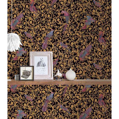Papier peint baroque motif oiseaux colorés Tapisserie baroque fleurie pour salon Papiers peints originaux pour chambre (1/5)