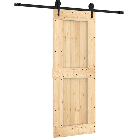Sliding Door Natural and Black 80 x 210 cm Solid Pine Wood vidaXL (1/5)
