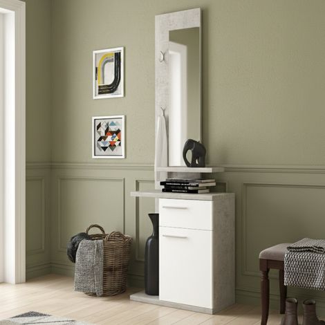 Mueble de Entrada Candiolo, Espejo Incluido, Par, un Cajón, 61x28x186h cm Gris Cemento