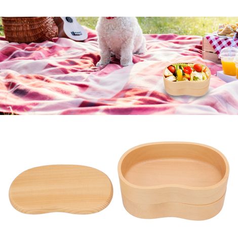 Doppellagige Sushi-Box im japanischen Stil, Lunchbox aus Holz, natürliche Holzfarbe, schlichte Lunchbox. (1/5)