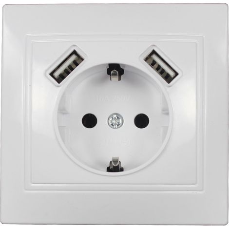 2 piezas Toma USB empotrada con toma USB (máx. Sistema 55 Toma de pared con contacto protector para smartphone MP3 Blanco brillante 2 A (1/3)