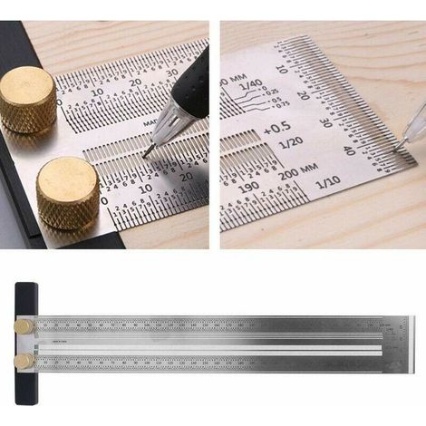 Règle de traçage en acier inoxydable, 300 mm, précision pour charpentiers, positionnement et marquage des mortaises (1/3)