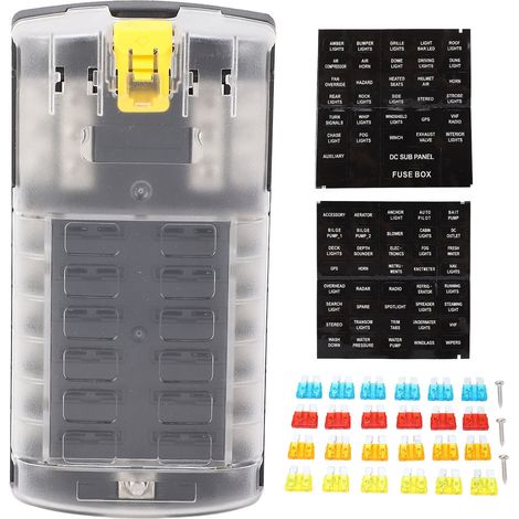 Boîte à fusibles ST Blade 12 circuits avec verrouillage de sécurité à la terre, fusibles 5 A, 10 A, 15 A et 20 A, 32 V, 180 A (1/5)