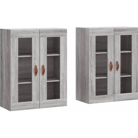 Set di 2 armadietti da parete pratici e decorativi portaoggetti 69,5 x 34 x 90 cm in legno ingegnerizzato grigio 020055414
