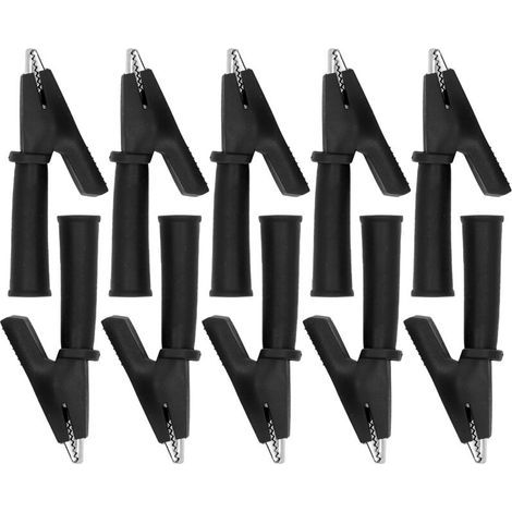 10 Pcs Alligator Clips for Test Leads, PVC Insulated Brass Safety Multimeter Clips for 4mm Banana Plug, Black (1/4)
